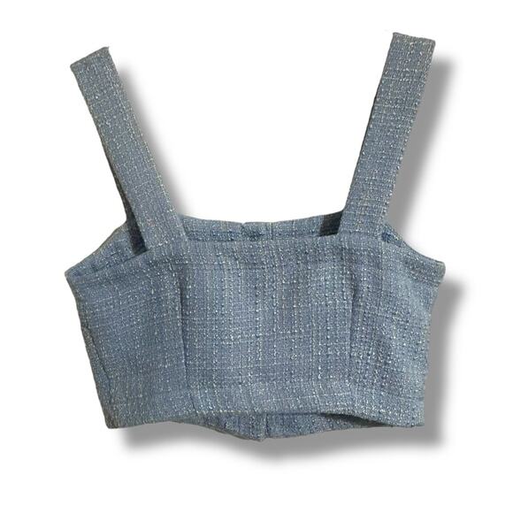 Jason Wu light Blue tweed button down Crop Fitted Top size 6 - Picture 3 of 6